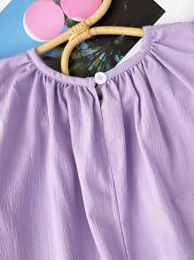 Young Girl Solid Color Ruffle Armhole Pleated Dress Summer Version - Purple - View 4