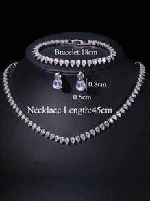 4 Pcs/Set Water Drop Zirconia Women Earrings Necklace Wedding Jewelry Sets For Daily Wear Party Mother Day Gift - Silver - View 3