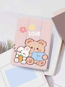 1個帶筆槽的卡通熊和兔子印花平板電腦盒,防摔、睡眠/喚醒功能,適用於三星、華為、小米和ipad - 彩色 - 查看 5