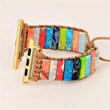 波西米亞風格天然石頭玉石珠寶手鍊，適用於Apple Watch 38mm、40mm、41mm、42mm、44mm、45mm、49mm女裝手工彩色編織錶帶，替換腕帶兼容Apple Watch SE 9 8 7 6 5 4 3 2 1 - CG--392 - 查看 6