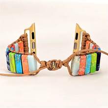 波西米亞風格天然石頭玉石珠寶手鍊，適用於Apple Watch 38mm、40mm、41mm、42mm、44mm、45mm、49mm女裝手工彩色編織錶帶，替換腕帶兼容Apple Watch SE 9 8 7 6 5 4 3 2 1 - CG--392 - 查看 5