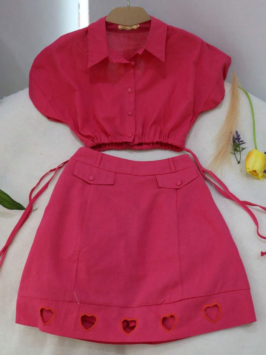 Women Two-piece Outfits - 玫紅色 - 查看 1
