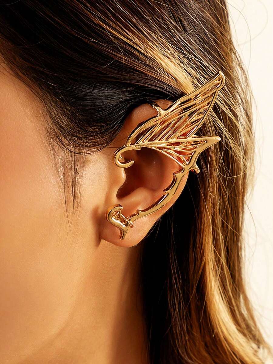 1 Miếng Duy nhất Thời trang Tông vàng Elf Tai Hình dạng Xu hướng: Cắt giảm Loại bướm Thiết kế cánh Tai Hoa tai Đối với phụ nữ - A - Xem 1