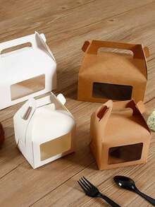 10pcs Windowed Handheld Pastry Box, Baking Packaging Mousse & Egg Tart Box, Handmade Nougat Food Cake Takeout Package Box - Multicolor - View 6