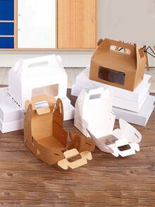 10pcs Windowed Handheld Pastry Box, Baking Packaging Mousse & Egg Tart Box, Handmade Nougat Food Cake Takeout Package Box - Multicolor - View 3