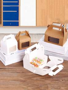 10pcs Windowed Handheld Pastry Box, Baking Packaging Mousse & Egg Tart Box, Handmade Nougat Food Cake Takeout Package Box - Multicolor - View 1