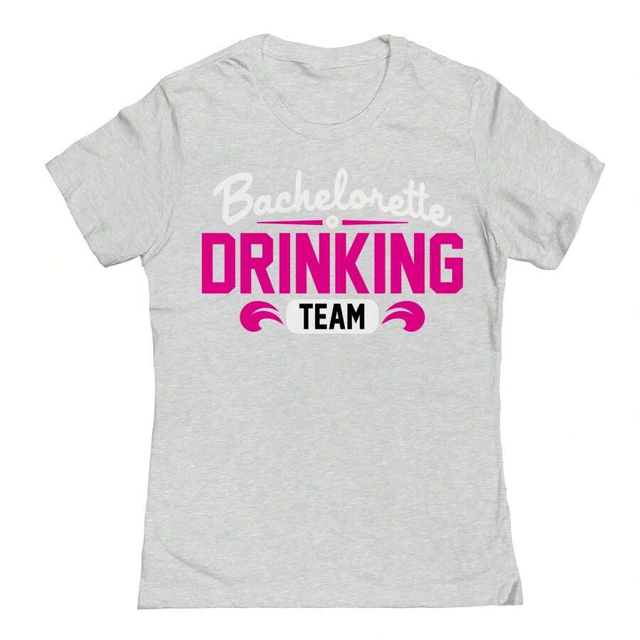 Nearly There Bachelorette Drinking Team Graphic Ladies Cotton Short-Sleeve T-Shirt - Xám - Xem 1