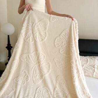 抱毯/沙發毯 3D蝴蝶提花毯時尚設計 超柔軟舒適輕盈法蘭絨毯，適用於沙發、床、沙發所有季節使用