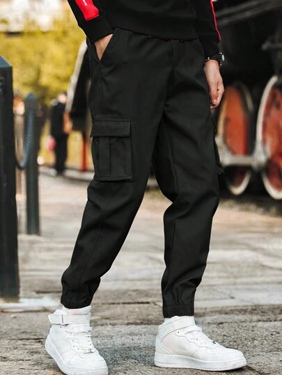 1 件男童/青少年休闲简约工装裤，宽松九分裤，适合通勤、返校