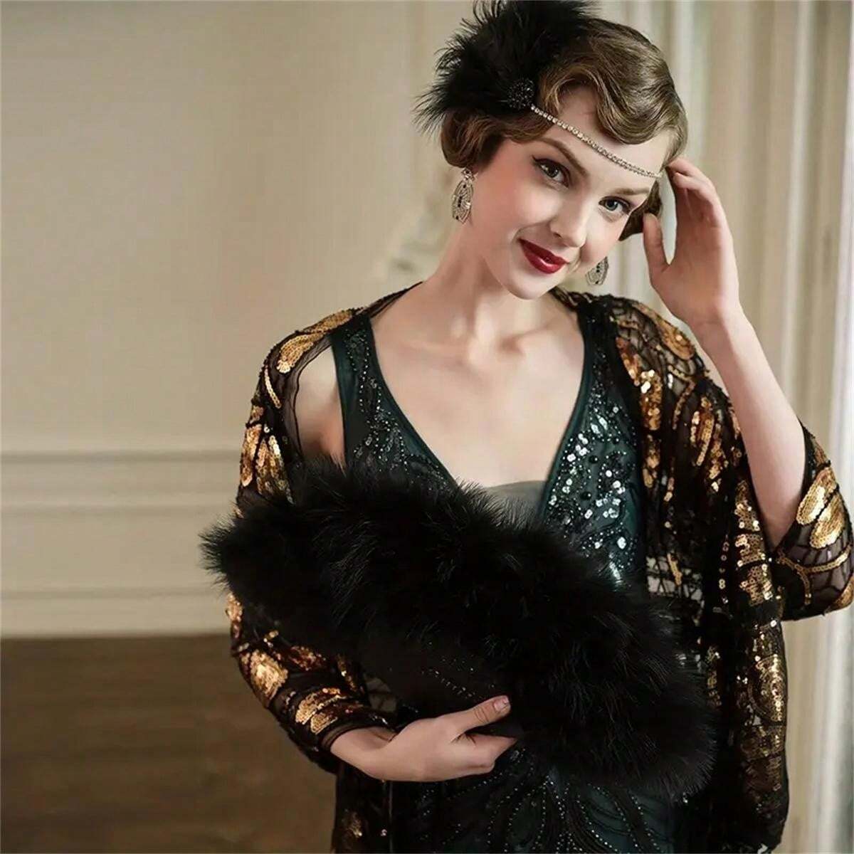 Donna Con Corsetto Blu Che Prefigura La Danza Di Burlesque Con Ventilatore Di Piume Immagine - Foto 11