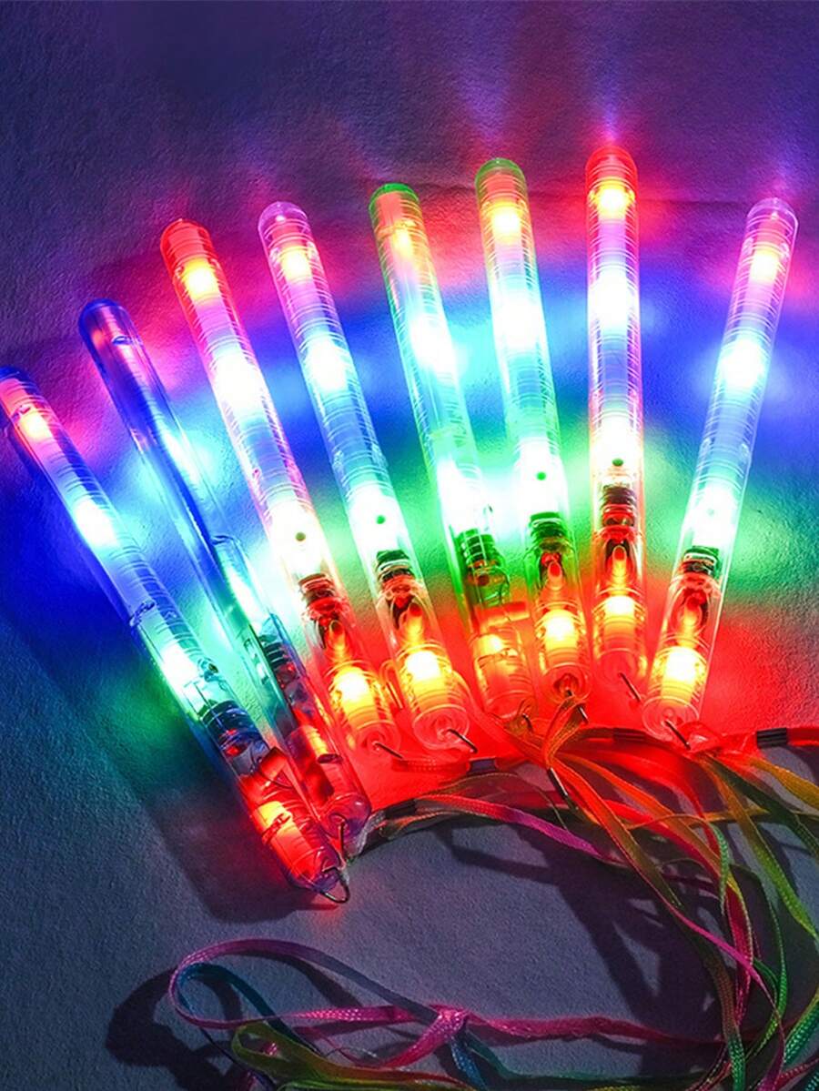 5pcs, LED Color-Changing Glow Stick Transparent Tape String Glow Flash Stick Glow Stick Colorful Water Wave Stick Concert Glow Stick - White - View 1