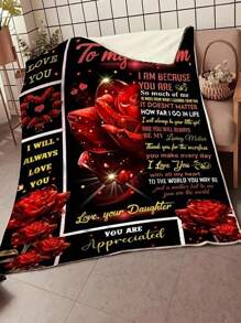 1pc Custom Name Blanket To My Mom Blanket Red Rose Flower Flannel Blanket Custom Mom Name Blanket, For Office, Personalized Mom Birthday Gifts, Mother's Day Gifts From Son Or Daughter, World Best Mum Print Flannel Blanket, Soft And Comfortable Blanket, Suitable For Bedroom Bed, Sofa, Office Multi-Purpose Throw Blanket, Outdoor Camping Travel, Cozy To My Mom Blanket, Perfect For Cuddling, Picnics, And Relaxing Moments - Multicolor - View 4