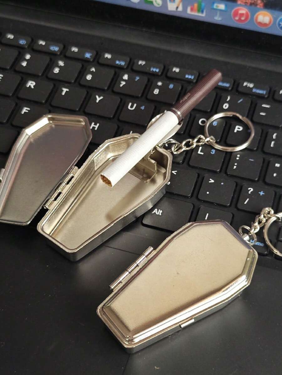1pc Mini Metal Pocket Ashtray Keychain Shaped Portable Ashtray Coffin