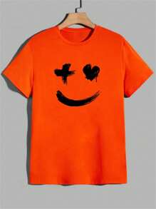 Hombres Camiseta con estampado de dibujos animados - Naranja - Ver 2