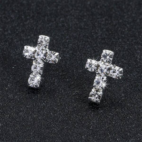 2 Pièces Boucles D'oreilles Clip-on Croisée En Cristal À La Mode, Sans Piercing,s'adapte Idéalement Pour La Tenue Quotidienne Des Femmes