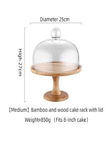 Birthday Cake Display Stand With Cover, Dessert Table With Dome Lid, Pastry Tray For Tea Party Tasting With Plate And Cover - Bamboo Tall Cake Pan - View 6