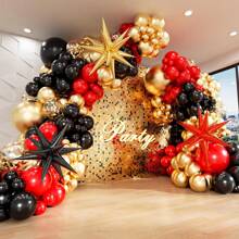 121Pcs Red Black Gold Balloon Garland Arch Kit With Starburst Foil Balloon Confetti Latex Balloon For New Years Wedding Anniversary Birthday Party Decorations, Christmas - Multicolor - View 1