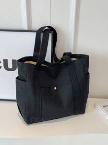 Fashionable Canvas Tote Bag, Versatile Shoulder Handbag,Preppy Book Bag For Book Week, Fashionable Tote Bag With Zipper, Large School Tote Bag, Multiple Compartments, Perfect For Beach, School, Work & Daily Use, Literary School Bag For Teens, Book Bag For Women Or Students, Perfect For Books, Shopping, Back To School And More