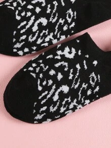 6雙/組女士豹紋隱形袜,配有防滑矽膠墊,透氣吸汗 - 黑色 - 查看 7