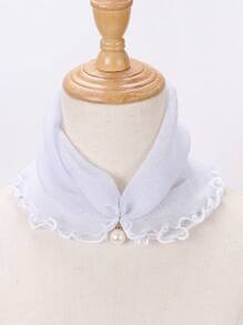 1 件女士围脖仿珍珠装饰颈部保暖围巾，网眼蕾丝镂空设计 - 米色 - 查看 2