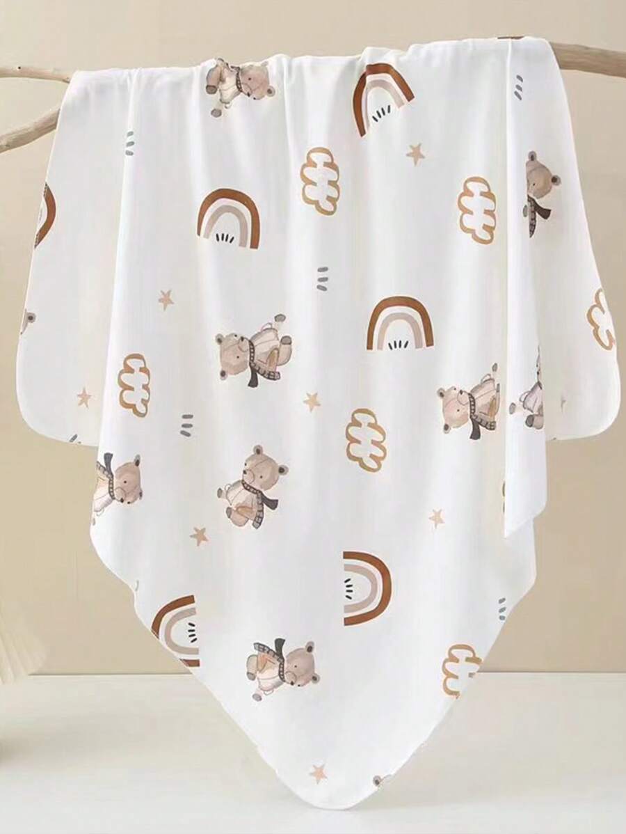 1 件新生儿彩虹熊图案医院毯，柔软亲肤襁褓包，轻便毯子，四季皆宜 - 棕色 - 查看 1