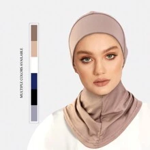 1pc Women's Modest Hijab Cap With Neck Covering, Headwraps, Suitable For Daily Use - Solid Color - View 1