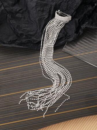 1pc Dazzling Rhinestone Tassel Head Chain For Braid, Ponytail With Spring Clip, Women Fashionable Hair Accessory Carnival Head Jewelry Head Pieces Jewelry, Hair Jewellery, Wedding, Looks Of Party, Hair Accessories