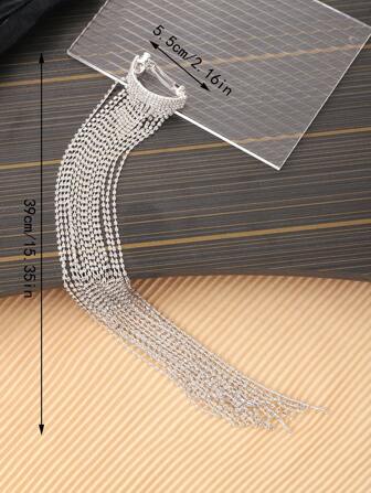 1件闪亮水钻流苏发链，适用于编发、马尾辫，带弹簧夹，女士时尚发饰，嘉年华头饰，发饰，婚礼，派对造型，发饰