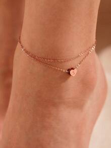 1 Miếng Tim & Thiết kế chữ cái Họ vòng chân Với Nhiều lớp Chuỗi & Đồ trang trí , 18K Hoa hồng Mạ vàng Thép không gỉ Chất liệu , Thích hợp Cho du lịch , Đường phố , bờ biển Và Cô gái - Hoa hồng vàng - Xem 15