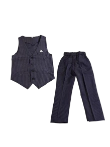 Tween Boy Stripe Suit Vest, Pants & Necktie 3-Piece Outfit For Spring And Autumn, Suitable For Birthday, Flower Boy, Performance - Blue - View 4