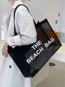 2 CÁI Túi lưới nylon Chất liệu nylon Túi tote lưới in bảng chữ cái có và túi đựng đồ vệ sinh bằng lưới Túi làm đẹp, sử dụng cho chính bạn hoặc tặng quà cho người khác, cho bạn bè, mẹ, giáo viên, nhẹ, sức chứa lớn, túi lưới di động đi biển, hoàn hảo cho chuyến du lịch gia đình, Kỳ nghỉ, Kỳ nghỉ, Bãi biển, Cắm trại & Đi bộ đường dài đến trường, Nhẹ, Thích hợp cho Nữ sinh viên Đại học Nữ tuổi teen Ngoài trời, Du lịch, Đi chơi, Kỳ nghỉ, Bãi biển, Kỳ nghỉ - màu đen - Xem 4