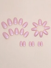 24 件/套甜美、酷炫和火辣女孩系列粉色假指甲 + 1 件果冻胶 + 1 件指甲锉按压指甲美甲用品 - 粉色 - 查看 4