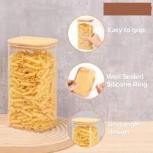 Rectangle Clear Storage Containers With Lids, Clear PET Jars With Bamboo Lids, Clear Food Storage Jar, Sugar Coffee Containers, Pantry Storage Container For Pasta Tea Candy Nuts - Multicolor - View 2