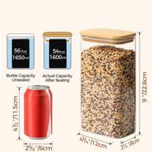 Rectangle Clear Storage Containers With Lids, Clear PET Jars With Bamboo Lids, Clear Food Storage Jar, Sugar Coffee Containers, Pantry Storage Container For Pasta Tea Candy Nuts - Multicolor - View 3