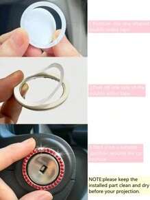 1pc Car One Key Start Button Decorative Ring With Diamond Inlaid Crystal Ignition Ring White(Pay Attention To Size , Not Applicable To All Car)
