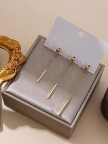 3pcs/Set Chain Design Pendant & Earrings, Elegant & Minimalist Style, Zinc Alloy With Silver Plating, Fashionable Gift For Women - Silver - View 5