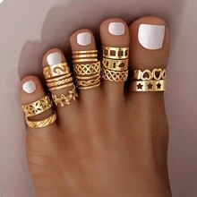13pcs Simple Heart Star Geometric Metal Toe Ring Set For Women, Vacation/Date Gift Valentines,Mom,Mother,Mother's Day,Gift