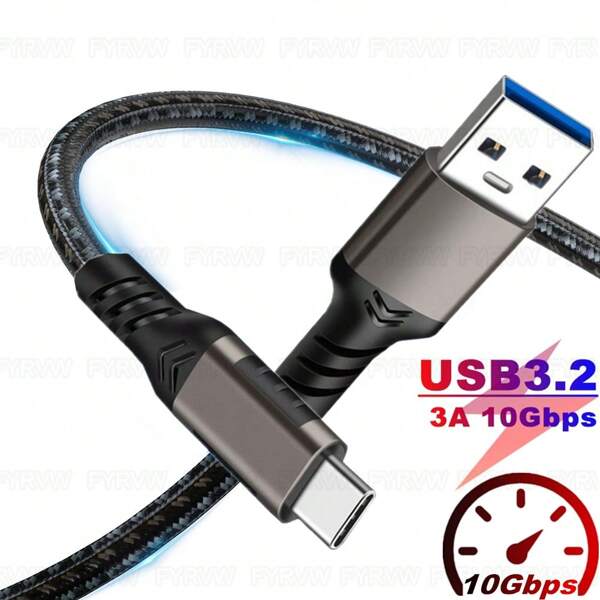 Cable USB3.2 de 10 Gbps de USB Tipo A a USB C 3.1/3.2 Gen2 para transferencia de datos, compatible con SSD y disco duro, con carga rápida de 3A y 60W QC 3.0