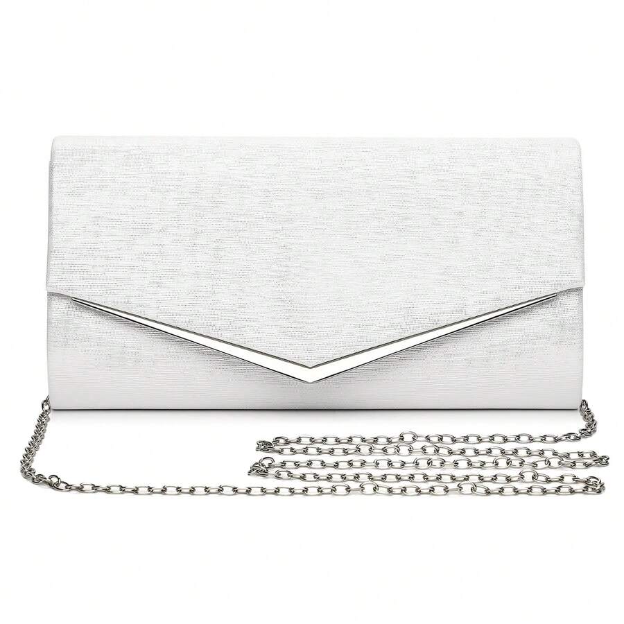 Women's Clutches Sparkly Clutch Bag With Chain Soft PU Leather Formal Evening Bag Ladies Handbag For Wedding Party Prom - Silver - View 1