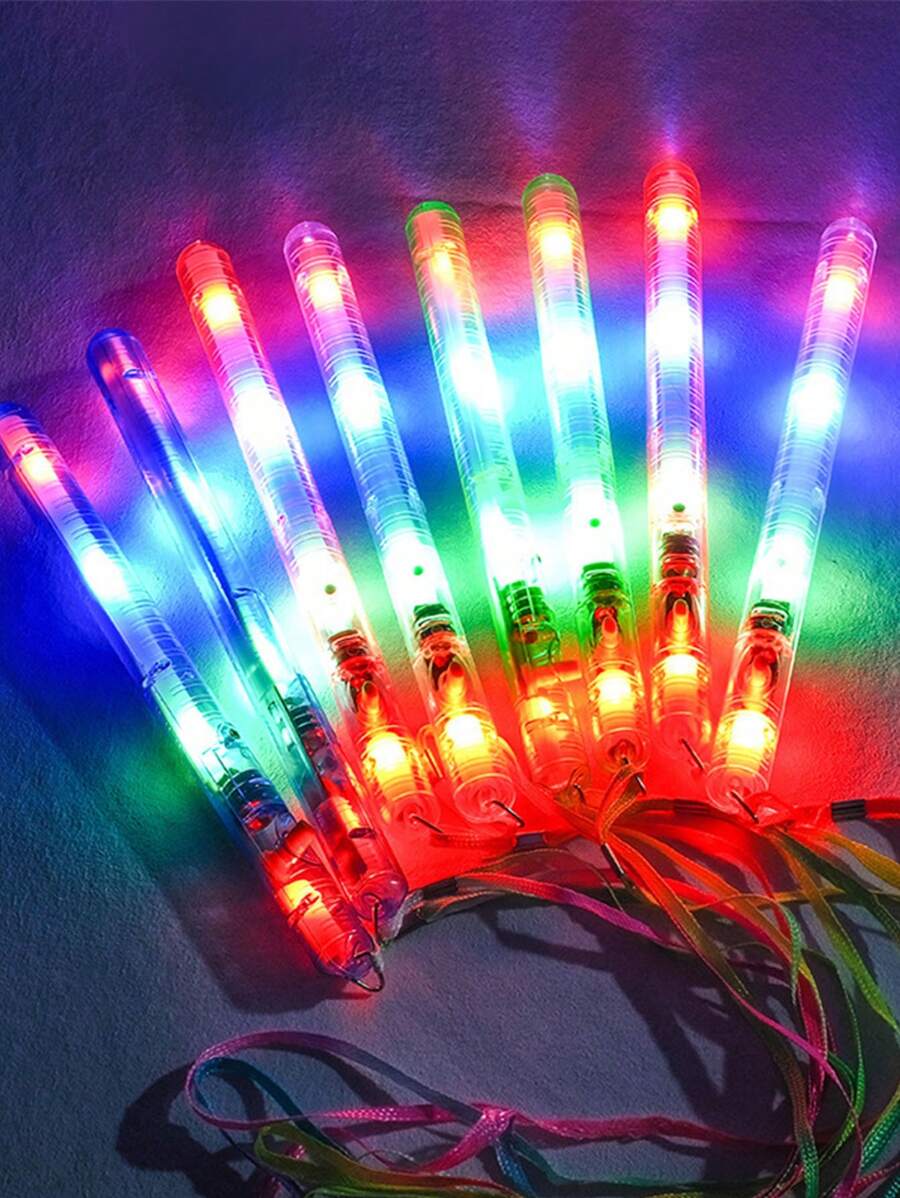 5pcs, LED Color-Changing Glow Stick Transparent Tape String Glow Flash Stick Glow Stick Colorful Water Wave Stick Concert Glow Stick - Pink - View 1