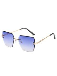 1pc Square Large Frame Rimless Y2K Fashionable Fashion Glasses Valentines Elegant Outfit For Summer Beach Vacation,Outdoor,Travel - Blue - View 3