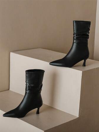 Fashion High Heel Mid-Calf Boots Plus Size Women's Boots, Cat Heels, Thin Heels, Fairy Style, Matching Coats & Dresses For Spring & Autumn