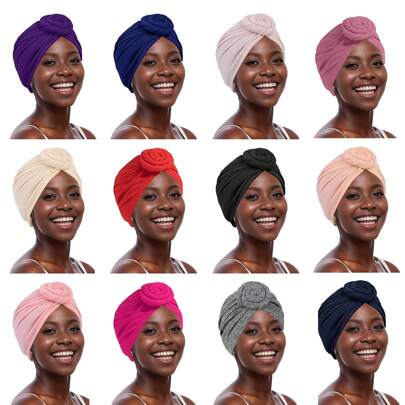 Turbante per donne, fascia per capelli intrecciata a mano in tinta unita con motivo bussola, turbante casual, confortevole e versatile per casa ed attività all