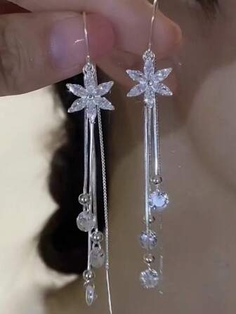 Flower & Tassel Long Dangle Earrings For Women, New Arrival Fashionable & Simple & Versatile & Personalized Earrings For Ins Style Valentines,Mom,Mother,Mother's Day,Gift