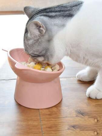 1pc High-Raised Pet Bowl Anti-Slip Plastic Cat Dog Bowl, Tilted For Neck Protection