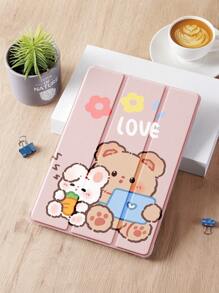 1個帶筆槽的卡通熊和兔子印花平板電腦盒,防摔、睡眠/喚醒功能,適用於三星、華為、小米和ipad - 彩色 - 查看 2