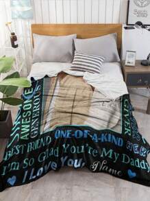 1pc Custom Photo And Text Blanket, Personalized Throw Blanket With Picture, 5 Sizes For You, Daddy I'm So Glad You Are My Daddy I Love You Black Blanket, Dad Birthday Gifts From Daughter Son, Ideal For Birthdays, Father's Day For Papa For Father For Daddy, Holiday Gift, New Year Gift, Thanksgiving Gift