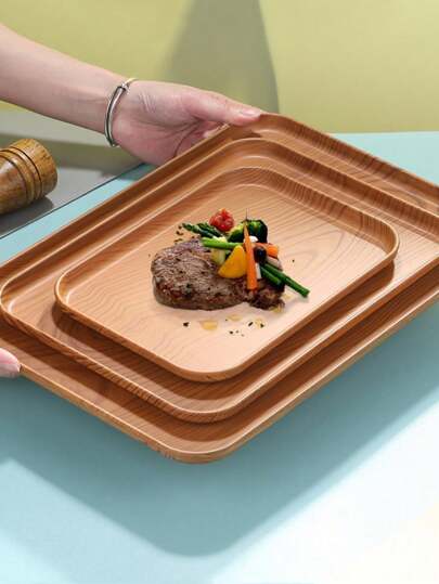 1 件装轻奢仿木纹塑料托盘，可盛放茶杯、盘子、加厚茶盘，适合家庭使用圣诞礼物