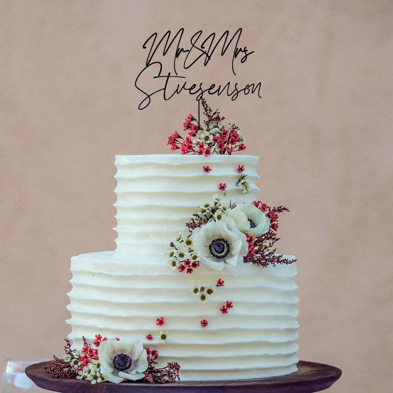 Topper Pour Gâteau Mariage Mr & Mrs - 3 Pièces En Acrylique - Décoration Élégante Fiançailles, Anniversaire - 2