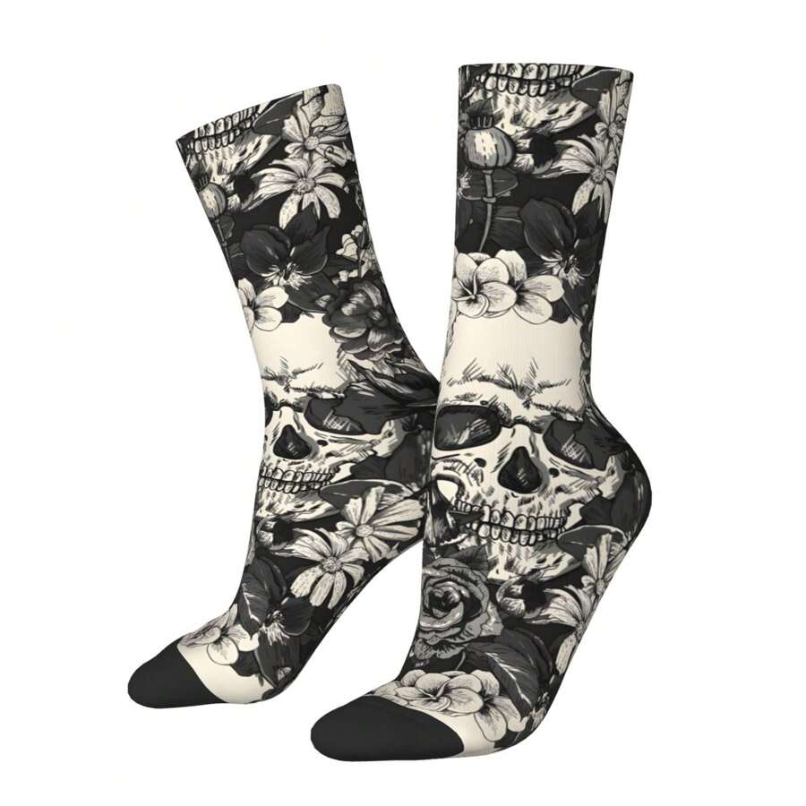 Calcetines De Compresión Para Hombres Locos Con Retos De Skulls Al Estilo De Hip Hop Retro, Unisex, Harajuku, Cómodos, Sin Costuras, Impresos Con Dibujos Divertidos Y Alegres. Regalo Para Niños.
